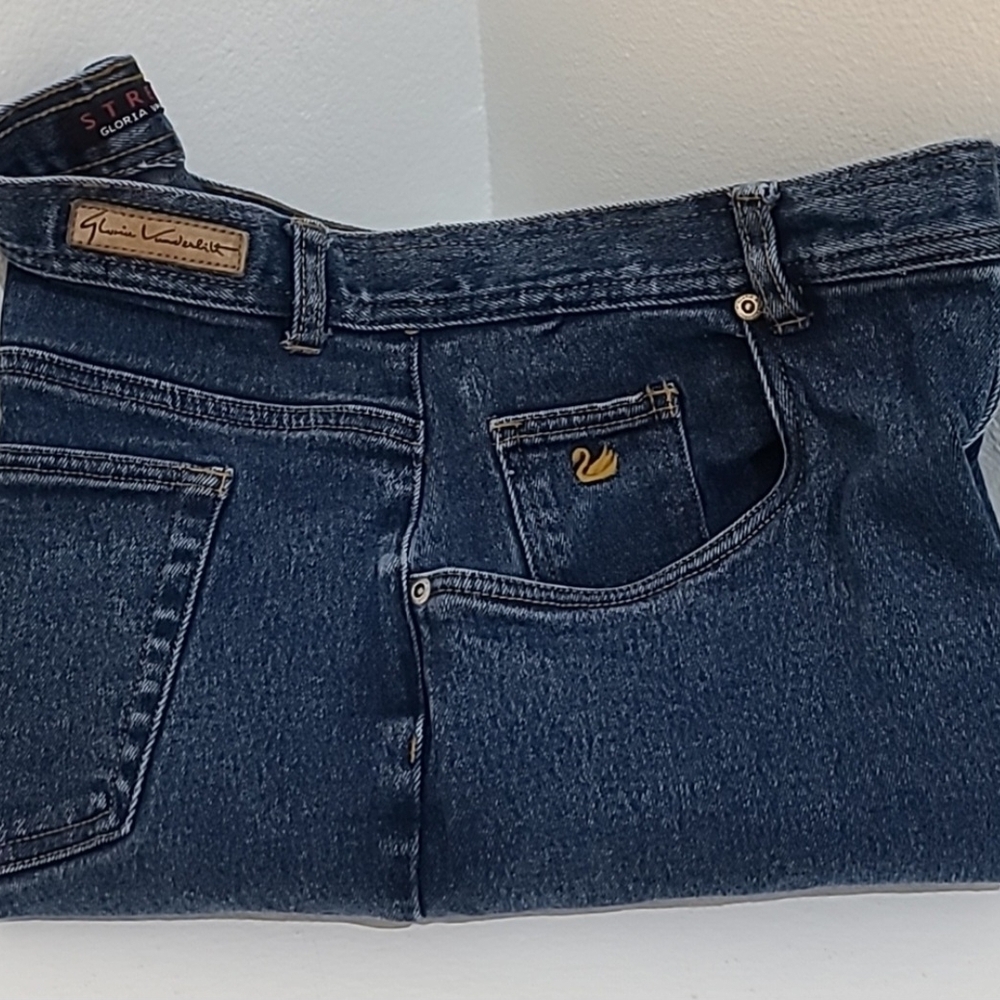 Gloria Vanderbilt VINTAGE Dark Blue Jeans with Gold Stitching, Like NEW! - Picture 2 of 10